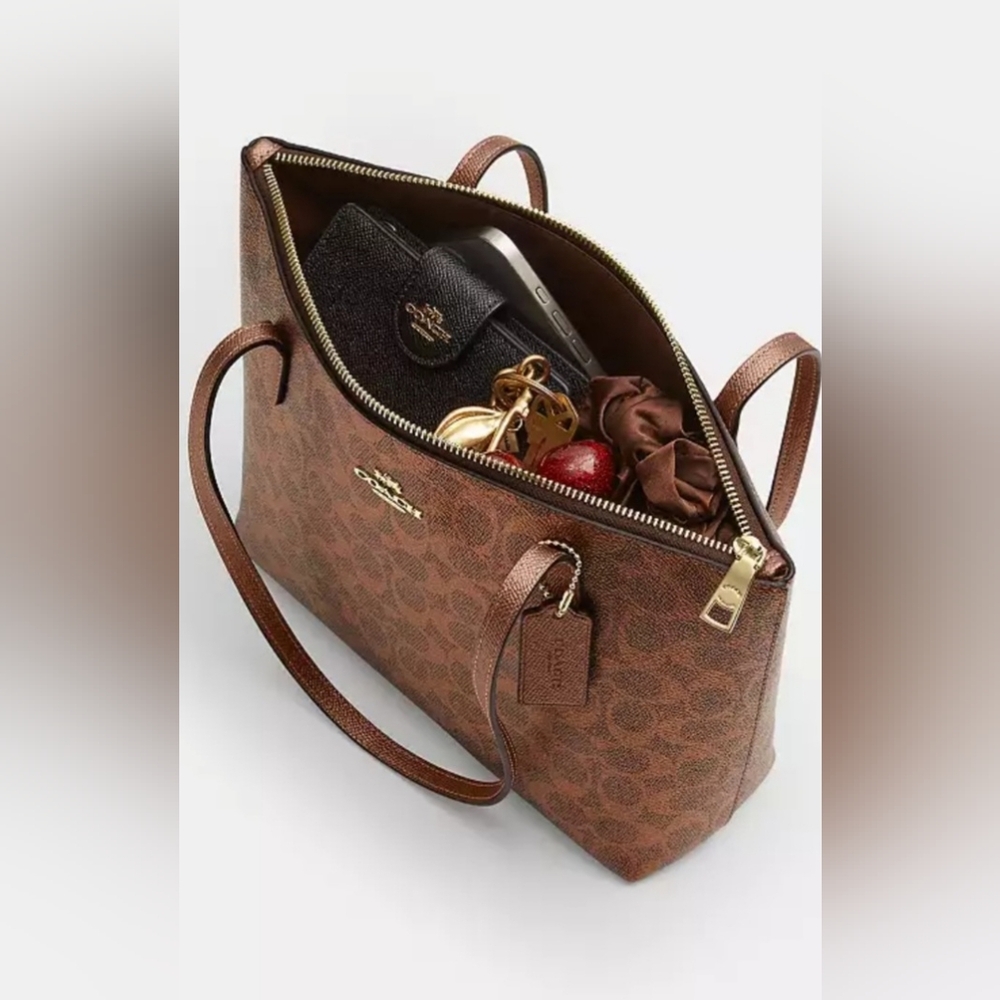 🌟Coach Fiona Zip Tote Bag In Signature Canvas - brown/copper/gold 🌟 - Picture 6 of 8